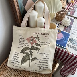 Jiamusi Floral Canvas Tote Bag Botanical Shopping Bag Aesthetic Flower Tote Bag Canvas Grocery Bag for Women Girl Trendy School Tote