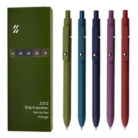 UIXJODO Gel Pens, 5 Pcs 0.5mm Black Ink Pens Fine Point Smooth Writing Pens with Silicone Grip, High-End Series Metal Clip Retractable Pens for Journaling Note Taking (Vintage)