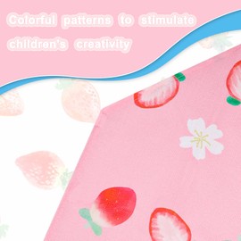 TOPWAYS Kids Aprons, Cute Cartoon Kitchen Cooking Baking Apron for Boys and Girls, Children's Apron for Art Painting Gardening (pink strawberrys)