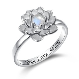 Yearace Moonstone Lotus Ring, Sterling Silver True Love Waits Engraved Lotus Flower Blossom Fidget Ring Natural Healing Buddha Spiritual Yoga Jewelry Gifts for Women-9