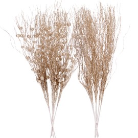 Sea Team 12-Pack Artificial Glitter Berry Stem Ornaments, Decorative Bead Sticks, Glittery Twigs, Picks, Branches for Christmas Tree, Small Vase, Holiday, Wedding, Party (17 Inches, Champagne)