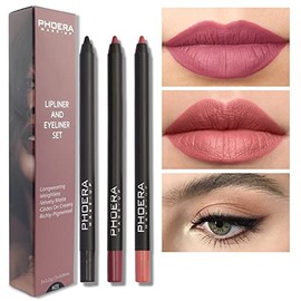 AQUAPURITY PHOERAÂ® Lip Liner and Eye Liner 3Pcs Set, Long Lasting Eyeliner Pencil, Matte Lip Liner Pencil Set, Easy To Colour, Waterproof Shaping Lip Liner Set for Women and Girls (K01)