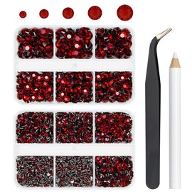 qiipii Dark Red Crystal Resin Rhinestones for Crafting 2mm 3mm 4mm 5mm 6mm 5 Sizes Siam Red Flatback Stones Gems Diamonds Crystals Charms for Face Eyes Makeup Tumblers Bottles DIY Crafts Clothes Shoes