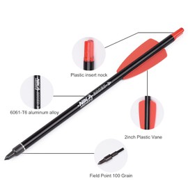 ELONG OUTDOOR Pack of 12 Crossbow Arrows Aluminium Bolts 7.5 Inch for Ek Archery Adder Cobra System with 2 Inch Wings for Target Archery Shooting