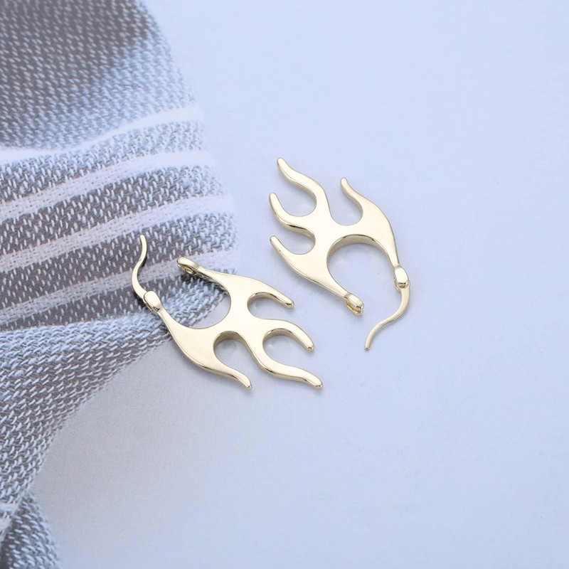 Cybche Punk Flame Hoop Huggie Earrings Gold Fire Flame Drop