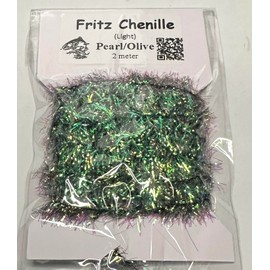 Flies4U - Pearl boosted 15mm chenille fritz - fly tying materials - Light Pearl Olive 2mtr