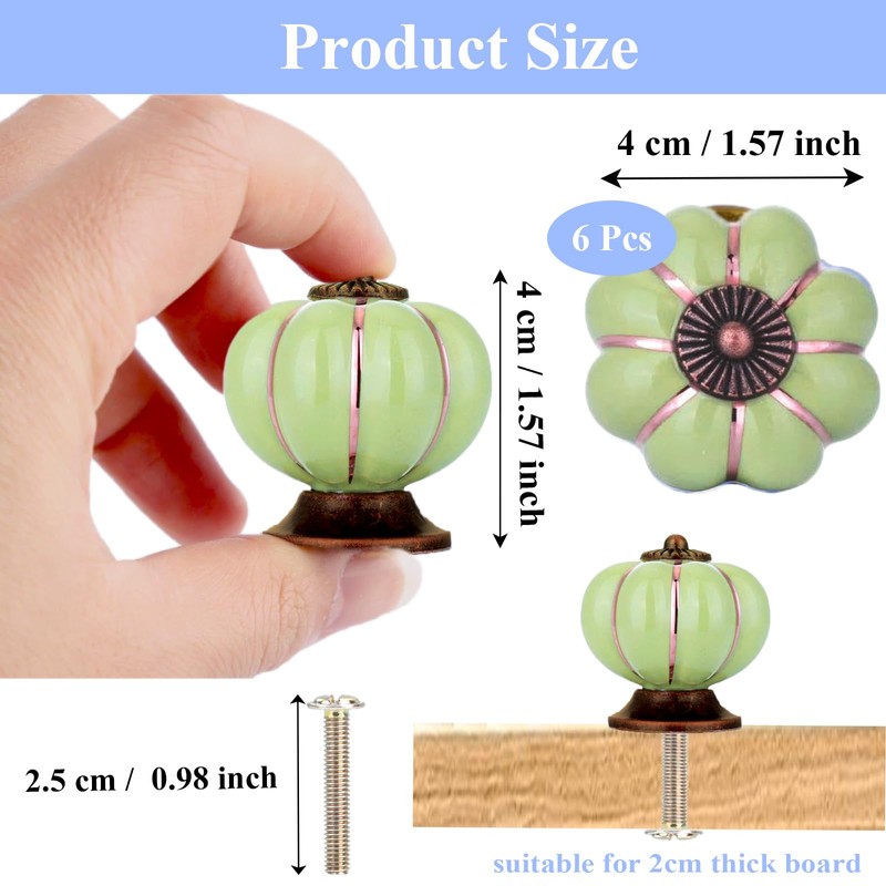 Yuaaoh Pack of 6 Furniture Knobs, Ceramic Pumpkin, Furniture Knobs,
