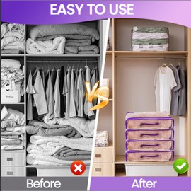 CHIYUYISEN 6 Pcs （16 * 12 * 4 Inch）Clear Zippered Storage Bags for Sweater Blanket Bed Sheet Storage, Plastic Storage Bags with Zipper for Closet Linen Sweater Blanket