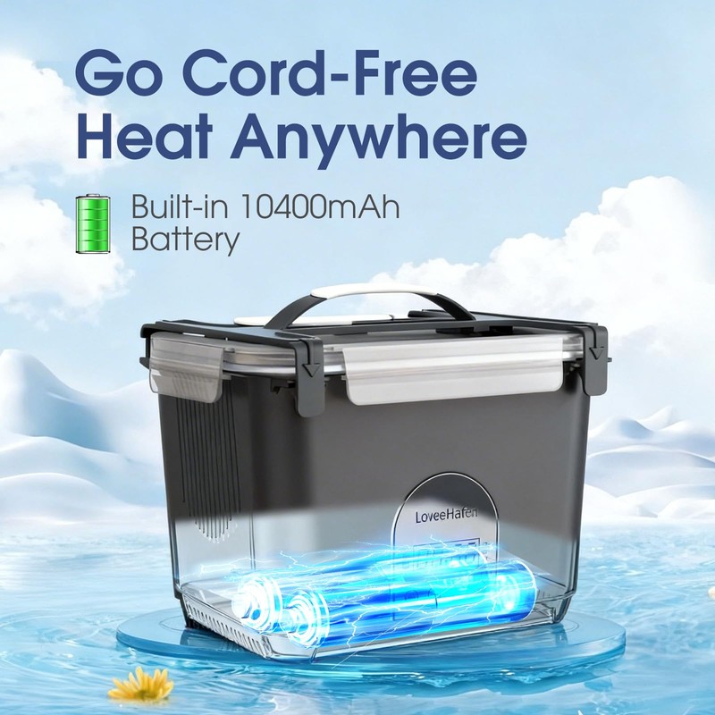 LoveeHafen 2026 Upgraded Cordless Electric Lunch Box, Cordless Rechargeable Food
