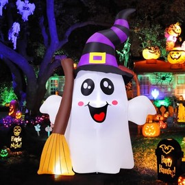 GOOSH - Decoración inflable de Halloween de 1.9 m de altura para exteriores, fantasma lindo con escoba y luces LED incorporadas, para fiestas en el ja
