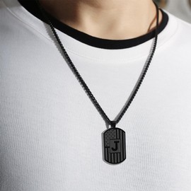 Bellino Initial G Necklace for Men, Letter Dog Tag American Flag Stainless Steel Teen Teenager Him Pendent Chain Alphabet Necklaces Jewelry Easter Graduation Gifts Black