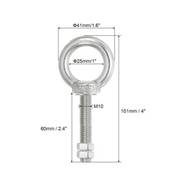 PATIKIL Lifting Shoulder Eye Bolts, 2 Pack M10x60 Screw Bolt 304 Stainless Steel Eye Bolts Threaded Screw Eyebolt Shoulder Ring with Double Nuts Fixed for Lifting Hanging