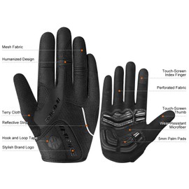 INBIKE Men's Cycling Gloves, Full Finger Gel Padded Mountain Bike Black X-Large