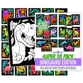 Super Pack of 18 Fuzzy Velvet Coloring Posters (Dinosaurs Edition) - Arts & Crafts for Boys and Girls - Great for After School, Travel, Quiet Time, Group Activities, and Coloring with Friends