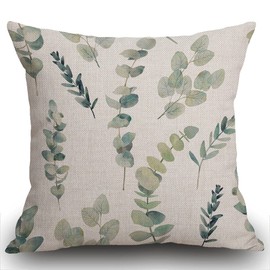 Smooffly Cushion Cover Decorative Green Leaf Watercolor multipack Eucalyptus Branches Hand Floral with Plant Objects on White Natural Greenery Twig 18x18 Inch Throw Pillow Cover Pillowcase