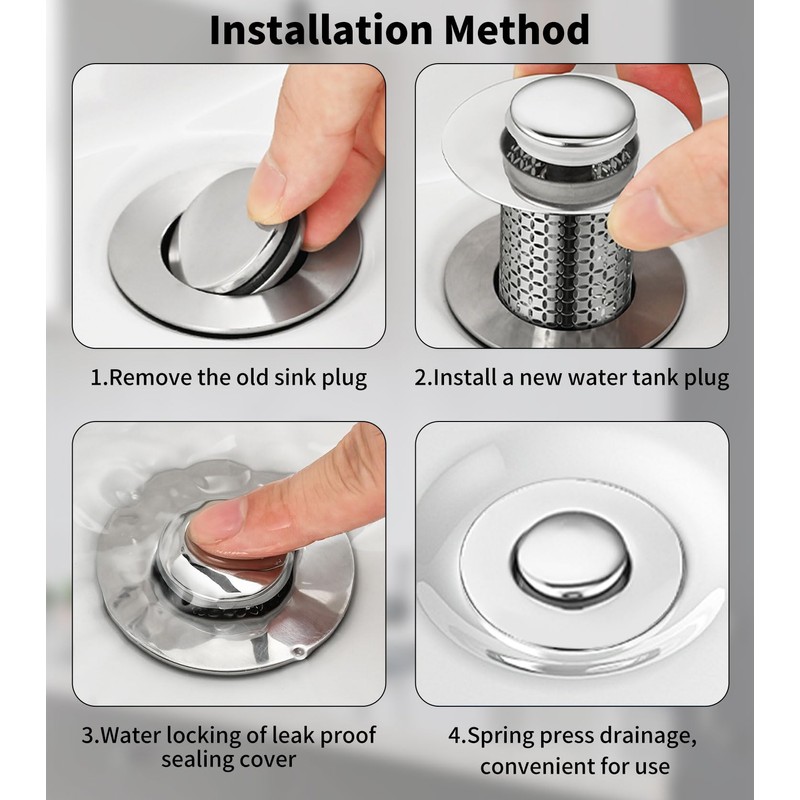 Pack of 2 Stainless Steel Pop Up Drain Strainer, Sink