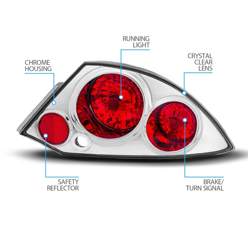 AmeriLite Euro Chrome Replacement Brake Tail Lights Set For 2000-2005