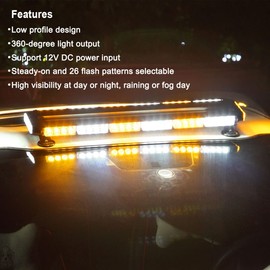 WOWTOU Rooftop Safety Flashing 56 LED Amber White Emergency Light Bar for Construction Vehicles Tow Trucks Snow Plows, Strong Magnetic Strobe Beacon Lights