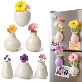 Mini Vase Magnets for Fridge - Cute Flowers Plant Ceramic Vase Magnets Tiny 3D Magnetic Vases for Refrigerator Kitchen Locker Office Decoration (6 Pack)