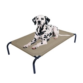 PHYEX Heavy Duty Steel-Framed Portable Elevated Pet Bed, Elevated Cooling Pet Cot, 33" L x 19" W x 7.5" H(S, Brown)