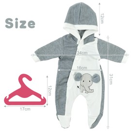 Aolso Clothing Outfits for Baby Dolls, Doll Clothes = Elephant Bodysuit with Hood + Hanger, Doll Accessories for Baby Dolls 35-45 cm