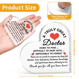 Doctor Nurse Thank You Gift Acrylic Heart-Shaped Keepsake Inspirational Gift for Doctor Medical Student Graduation Gift Acrylic Plaque Sign Doctor Appreciation Gift Retirement Leaving Gift for Doctor