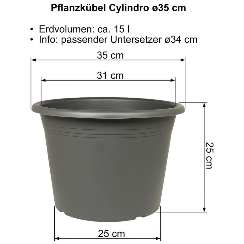 MePla Cilindro Flower Pot, Round Planter, Weatherproof Planter, UV-Resistant Flower