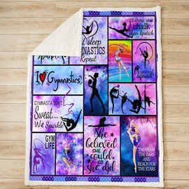 Manfei Gymnastics Throw Blanket Gymnastics Lovers Bed Blanket for Gymnast Girls Room Decor, Geometric Checkered Print Fleece Blanket Luxury Polyester Cozy Fuzzy Blankets, Throw Size (50 x 60 Inches)