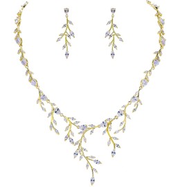 BiBeary Jewellery Set Bridal Women's Leaf Flower Wedding Statement Necklace Earrings Set Party, Zirconia, Cubic Zirconia