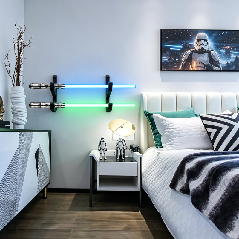 KOYILTD Lightsaber Wall Mount Black Wooden Sword Holder with Display