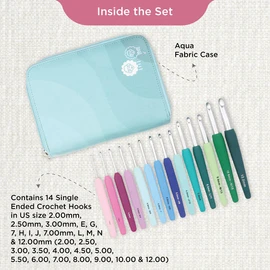 KnitPro Waves Crochet Hooks Set – 14 Hook Grande Gift Set, Sizes 2 – 12mm, Ergonomic Soft Handles, Soft Rubber Grip for Arthritic Hands, Light & Comfortable Crochet Needles for Knitting