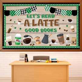 Coffee Bulletin Board Set Coffee Cup Classroom Decoration Latte Paper Cutouts Green Coffeehouse Crafts Teacher's Helper Charts Back to School Supplies for Nursery Chalkboard Reading Wall Door Decor