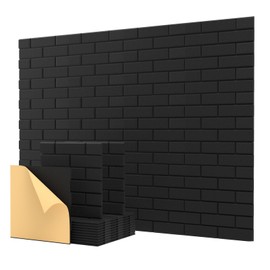 Kuchoow Soundproof Wall Panels, Sound Proof Panels for Wall,12 Pack Acoustic Panels Sound Absorbing Self Adhesive, Brick Acoustic Wall Panels for Home, Room, Ceiling, 12"×12"×0.4", Black