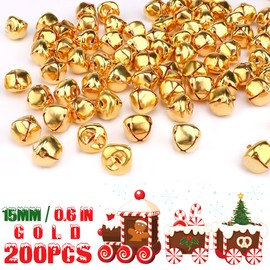 Augshy 200 Pieces Jingle Bells 3/5Inch Craft Bell Bulk for Christmas Home and Pet Decorations Xmas Decor Party Favors Supplies (Gold)