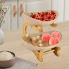 YIYIBYUS 2 Tier Bamboo & Ceramic Fruit Basket for Kitchen