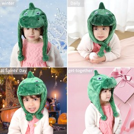 COOKY.D Cute Plush Flannel Animal Hat Headwear Cartoon Animal Cap Headgear Christmas Festival Cosplay Eastern Birthday Gifts for Girls Boys,Dinosaur