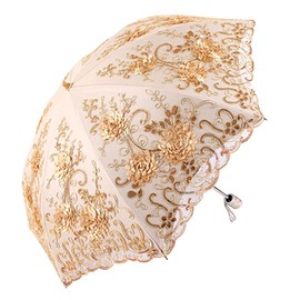 Honeystore Vintage Lace UV Sun Parasol Folding 3D Flower Embroidery Umbrella BM1618 Yellow