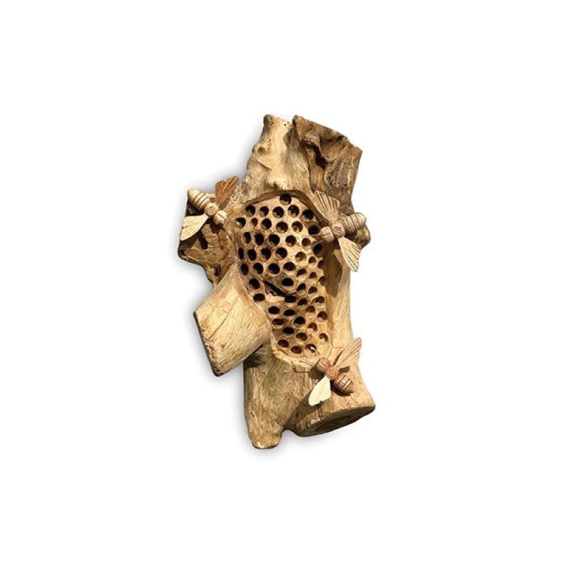 MAISONICA Wooden Wall Hanging Beehive 3 Bee Sculpture Ornament Gift