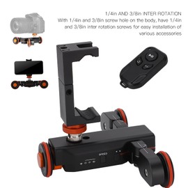 Deslizador Dolly para Cámara de 3 Ruedas,Motor Eléctrico Motorizado Inalámbrico de 3 Velocidades Carro Deslizante para Riel con Clip para Teléfono,Control Remoto,para Cámara DSLR,Videocámara