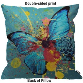 HGOD DESIGNS Cushion Cover Blue Butterfly Fly Splash Red Yellow Throw Pillow Cover Home Decorative for Men/Women living room Bedroom Sofa Chair 18X18 Inch Pillowcase