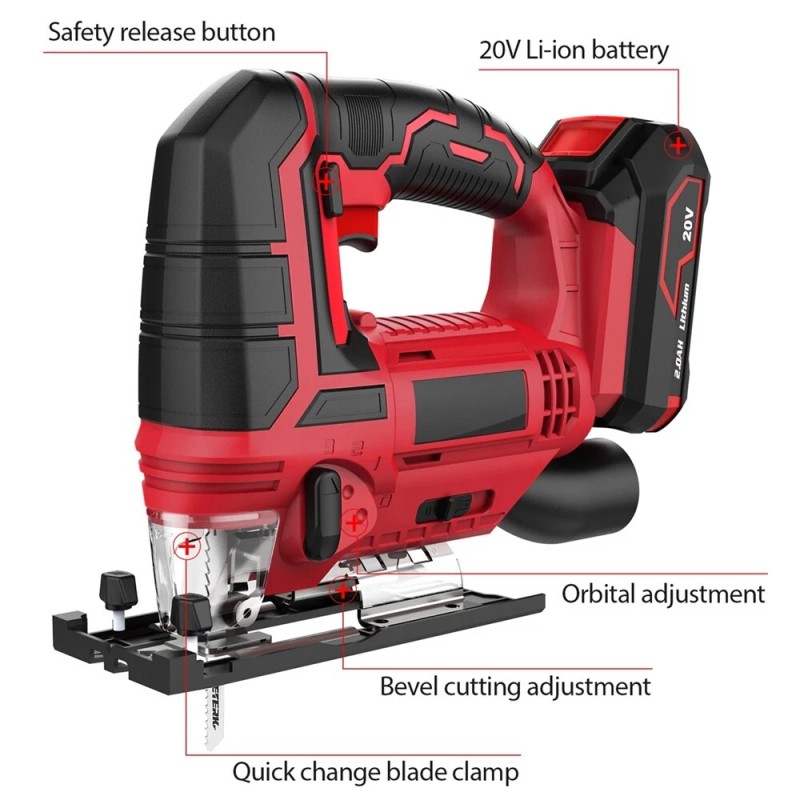 Meterk Cordless Jig Saw, 20V Lithium Ion Jigsaw with LED