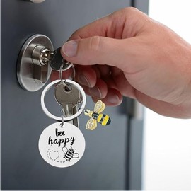 BOBOZHONG Key Fob, Pack of 3 Teacher Gift Keyrings, Farewell Gift, Bee Key Holder, Bee Happy Keychain, for Birthday, Graduation, Christmas, Educator, yellow