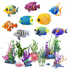 53 Pcs Fish Cutouts Paper Colorful Classroom Decoration Tropical Fish Accents Cut Outs with Glue Points for Bulletin Board School Under The Sea Ocean Creature Party Supply Birthday Decor for Kids