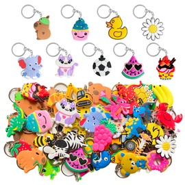 Xandova 46 Pcs Cute Keychains for Kids, Random Different Cartoon Mini Lovely Key Chain Charms Bulk for Classroom Prize Gift Party Favor for Students(Keyring)