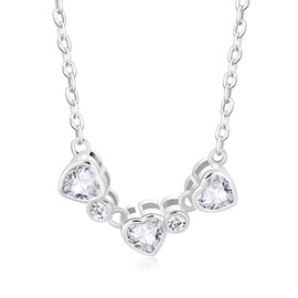 My Daily Styles Elegant 925 Sterling Silver Necklace with 3 CZ Hearts Attached - Bezel Set, 18" Chain (Silver)