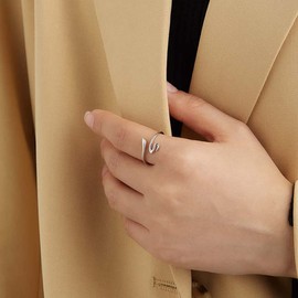 Belons Women's Ring 925 Sterling Silver Snake Ring Open Adjustable Rings for Girls Children, Sterling Silver, Cubic Zirconia