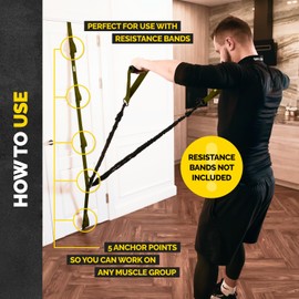 Tribe - Anclaje de puerta de elevación para bandas de resistencia, banda de resistencia ajustable con 5 bucles y anillos de metal, correa de puerta de nailon duradera para entrenamientos de cuerpo completo