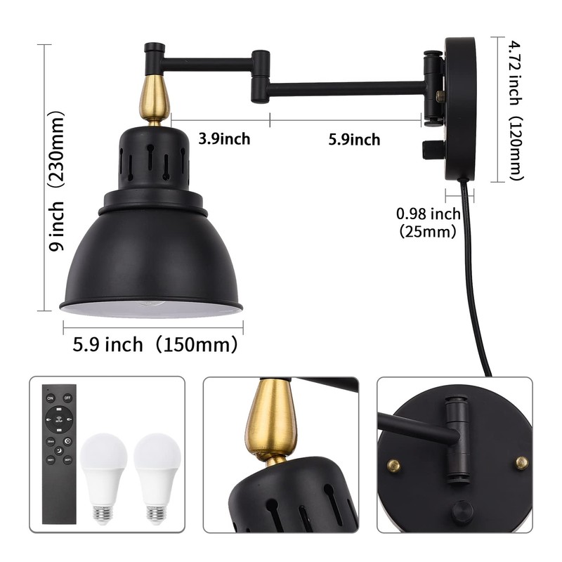 TRLIFE Wall Sconces Plug in, Remote Control Dimmable Wall Sconce