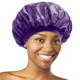 DONNA Oil Treated Sleep Bonnet, Black Bonnet, 1pc Women’s Sleep Cap Elastic Band Bonnet Purple Color