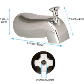 Slip on Tub Spout with Diverter, Metal Bathtub Faucet Chrome, Bathroom Push On Tub Spigot, Fits 1/2" Copper Pipe(5/8" OD), Sandpaper and Hex Wrench Included